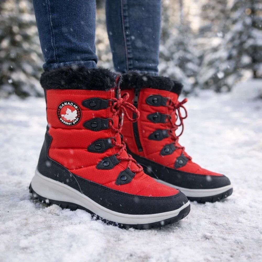 Canada Weather Gear Snow Boots Womens Size 7 Red Rhodes Faux Fur Lined Winter